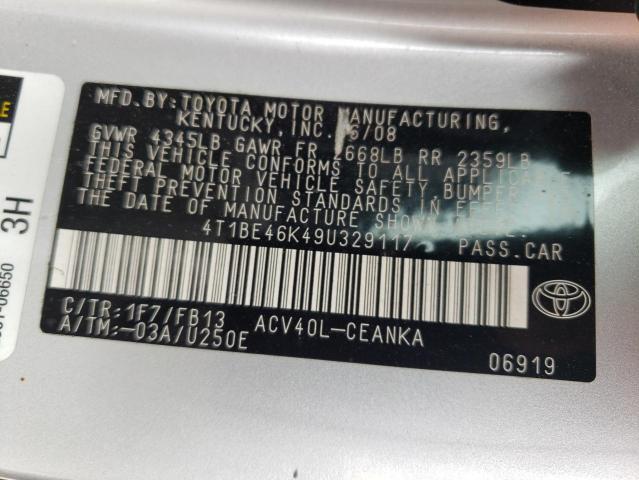 Photo 10 from auction – 2009 TOYOTA CAMRY BASE with VIN 4T1BE46K49U329117