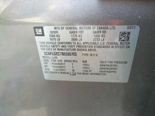 Photo 10 from auction – 2011 CHEVROLET EQUINOX LT with VIN 2CNFLGEC7B6395765