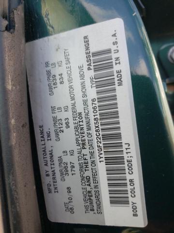 Photo 10 from auction – 1999 MAZDA 626 ES with VIN 1YVGF22C8X5810676
