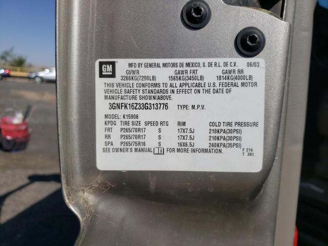 Photo 10 from auction – 2003 CHEVROLET SUBURBAN K with VIN 3GNFK16Z33G313776