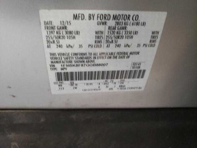 Photo 10 from auction – 2016 FORD EXPLORER L with VIN 1FM5K8F87GGB88007