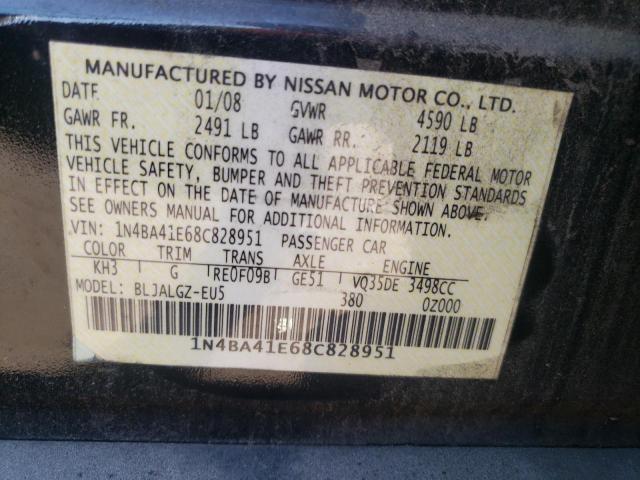 Photo 10 from auction – 2008 NISSAN MAXIMA SE with VIN 1N4BA41E68C828951