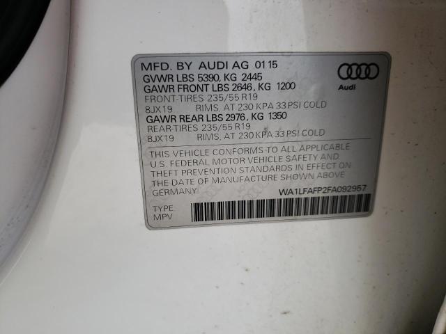 Photo 10 from auction – 2015 AUDI Q5 PREMIUM with VIN WA1LFAFP2FA092957