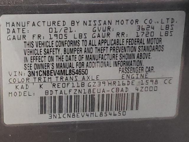 Photo 10 from auction – 2021 NISSAN VERSA SV with VIN 3N1CN8EV4ML854650