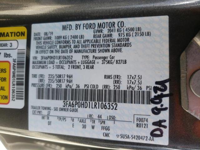 Photo 10 from auction – 2020 FORD FUSION SE with VIN 3FA6P0HD1LR106352