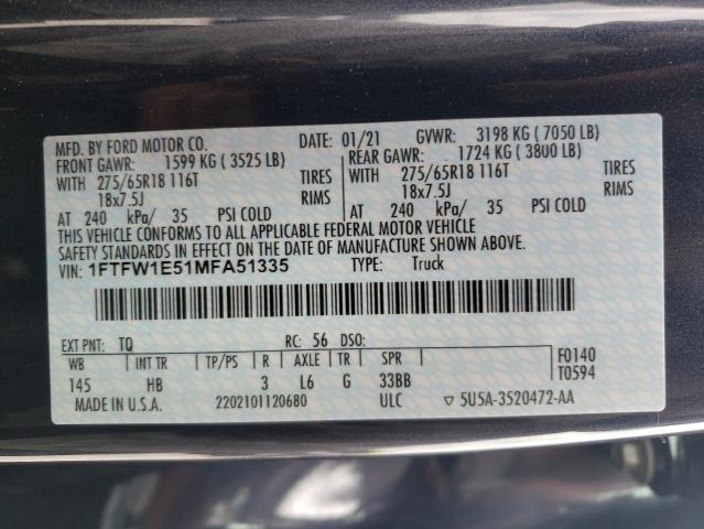 Photo 10 from auction – 2021 FORD F150 SUPER with VIN 1FTFW1E51MFA51335