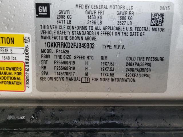 Photo 10 from auction – 2015 GMC ACADIA SLT with VIN 1GKKRRKD2FJ349302