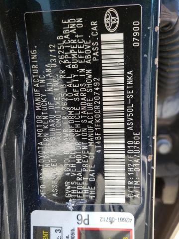Photo 10 from auction – 2012 TOYOTA CAMRY BASE with VIN 4T4BF1FK0CR207492
