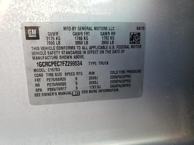 Photo 10 from auction – 2015 CHEVROLET SILVERADO with VIN 1GCRCPEC7FZ299534