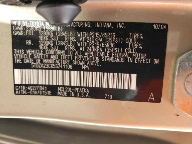 Photo 10 from auction – 2005 TOYOTA SIENNA CE with VIN 5TDZA23CX5S241106