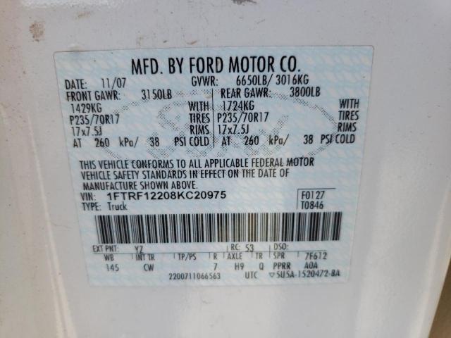 Photo 10 from auction – 2008 FORD F150 with VIN 1FTRF12208KC20975