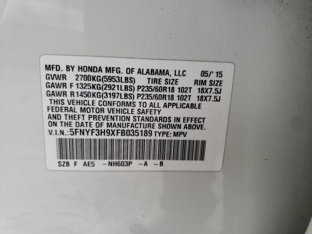 Photo 10 from auction – 2015 HONDA PILOT TOUR with VIN 5FNYF3H9XFB035189