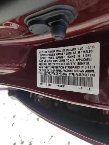 Photo 10 from auction – 2013 HONDA CIVIC EXL with VIN 19XFB2F96DE283846