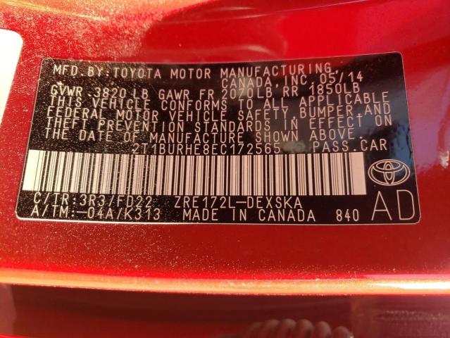 Photo 10 from auction – 2014 TOYOTA COROLLA L with VIN 2T1BURHE8EC172565