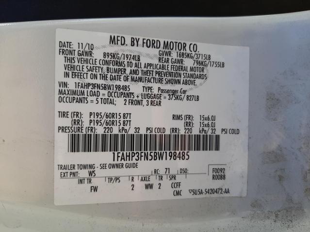 Photo 10 from auction – 2011 FORD FOCUS SE with VIN 1FAHP3FN5BW198485