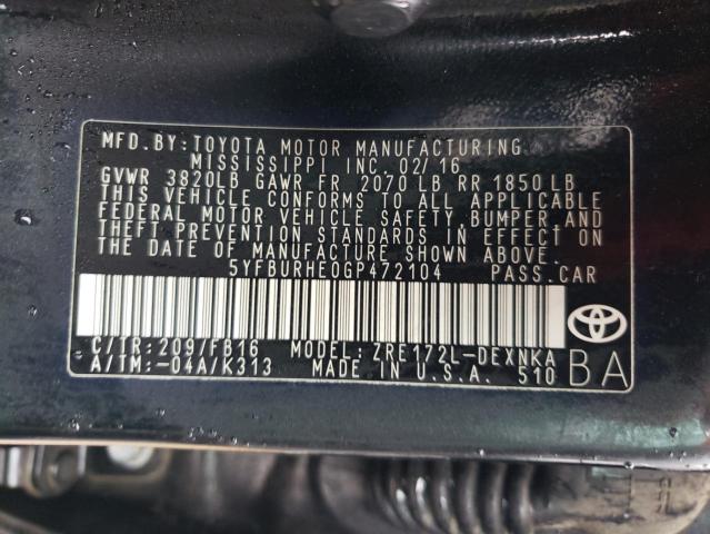 Photo 10 from auction – 2016 TOYOTA COROLLA L with VIN 5YFBURHE0GP472104