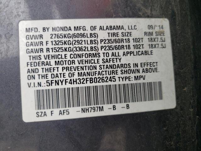 Photo 10 from auction – 2015 HONDA PILOT SE with VIN 5FNYF4H32FB026245