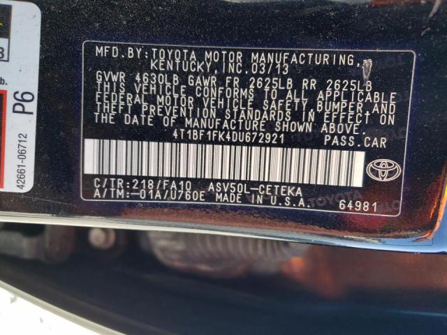 Photo 10 from auction – 2013 TOYOTA CAMRY L with VIN 4T1BF1FK4DU672921