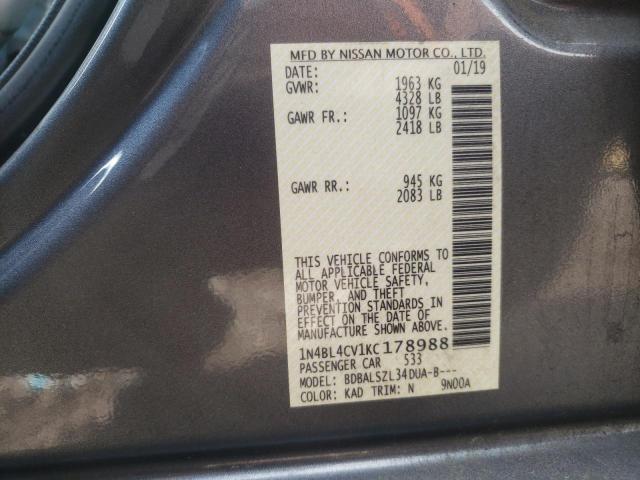 Photo 10 from auction – 2019 NISSAN ALTIMA SR with VIN 1N4BL4CV1KC178988