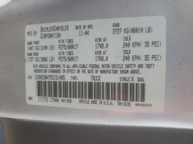 Photo 10 from auction – 2005 DODGE DAKOTA QUA with VIN 1D3HE58N75S151485
