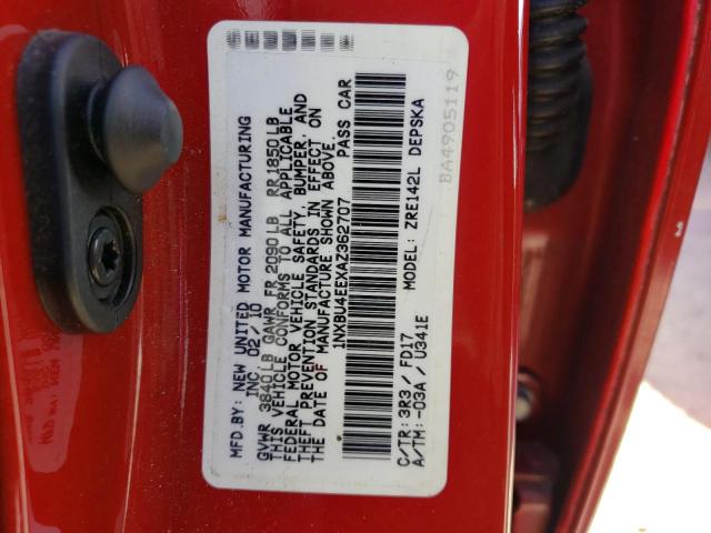 Photo 10 from auction – 2010 TOYOTA COROLLA BA with VIN 1NXBU4EEXAZ362707