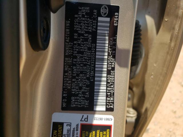 Photo 10 from auction – 2012 TOYOTA CAMRY SE with VIN 4T1BK1FKXCU524010