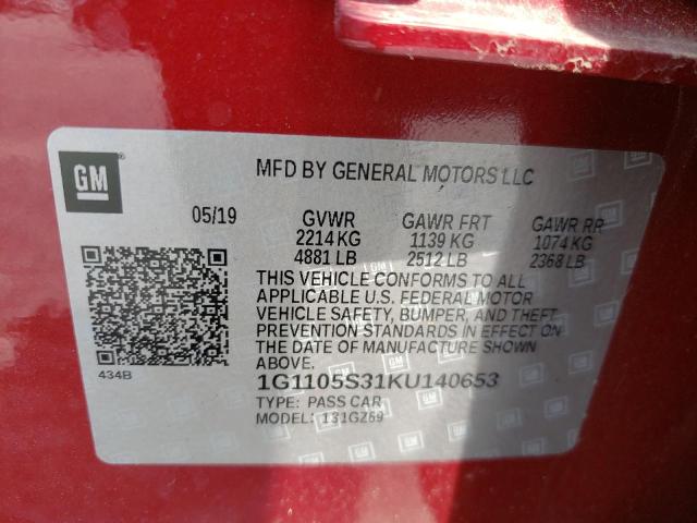 Photo 10 from auction – 2019 CHEVROLET IMPALA PRE with VIN 1G1105S31KU140653