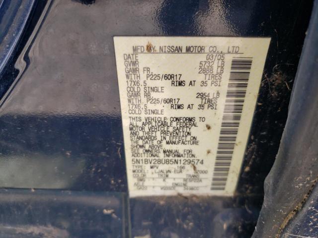 Photo 10 from auction – 2005 NISSAN QUEST S with VIN 5N1BV28U85N129574