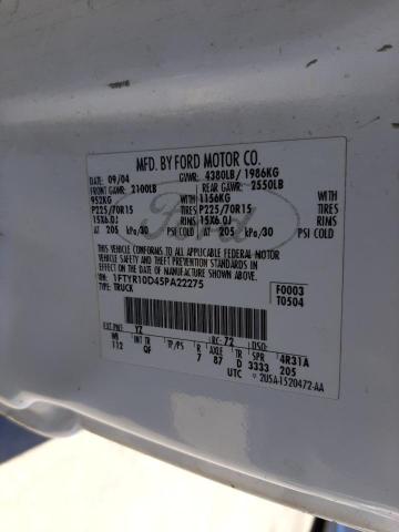 Photo 10 from auction – 2005 FORD RANGER with VIN 1FTYR10D45PA22275