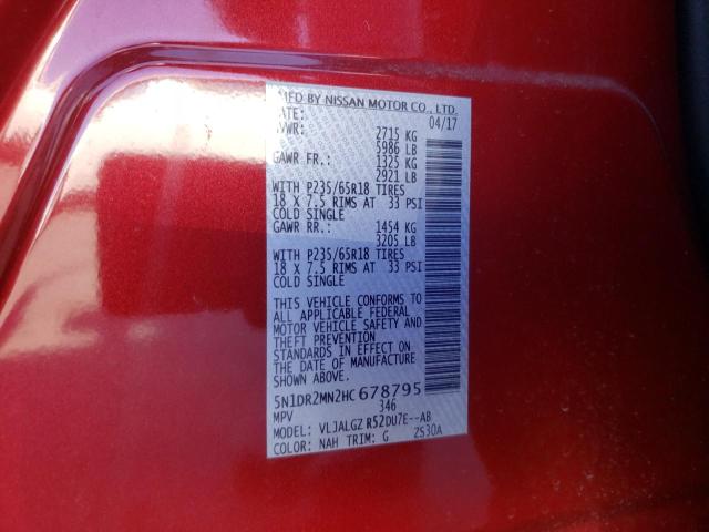 Photo 10 from auction – 2017 NISSAN PATHFINDER with VIN 5N1DR2MN2HC678795