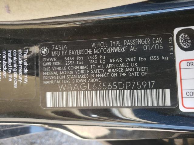 Photo 10 from auction – 2005 BMW 745 I with VIN WBAGL63565DP75917