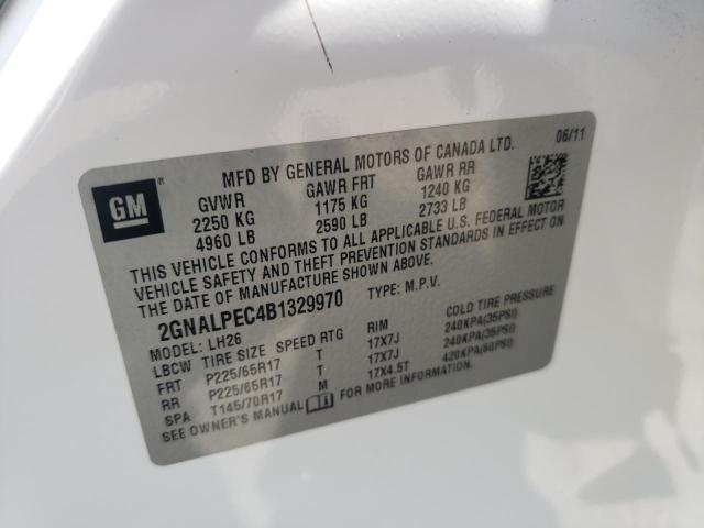 Photo 10 from auction – 2011 CHEVROLET EQUINOX LT with VIN 2GNALPEC4B1329970