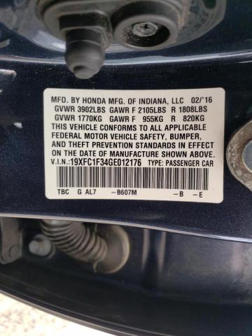Photo 10 from auction – 2016 HONDA CIVIC EX with VIN 19XFC1F34GE012176