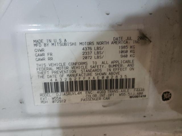 Photo 10 from auction – 2010 MITSUBISHI GALANT FE with VIN 4A32B2FFXAE002835