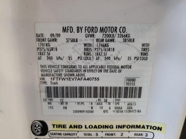 Photo 10 from auction – 2010 FORD F150 SUPER with VIN 1FTFW1EV7AFA40755