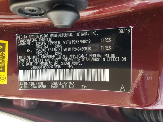 Photo 10 from auction – 2016 TOYOTA HIGHLANDER with VIN 5TDKKRFH5GS171838