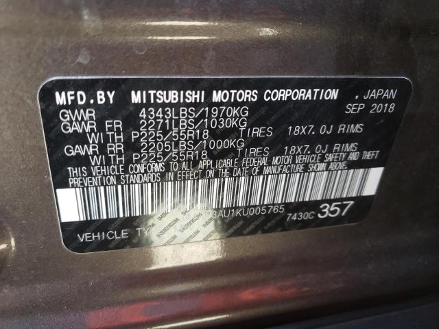 Photo 10 from auction – 2019 MITSUBISHI OUTLANDER with VIN JA4AP3AU1KU005765