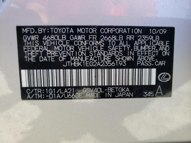 Zdjęcie 10 z aukcji – 2010 LEXUS ES 350 z VIN JTHBK1EG2A2356193
