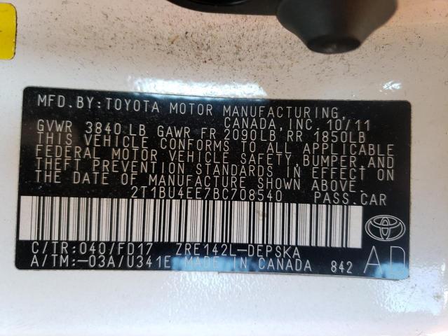 Photo 10 from auction – 2011 TOYOTA COROLLA BA with VIN 2T1BU4EE7BC708540