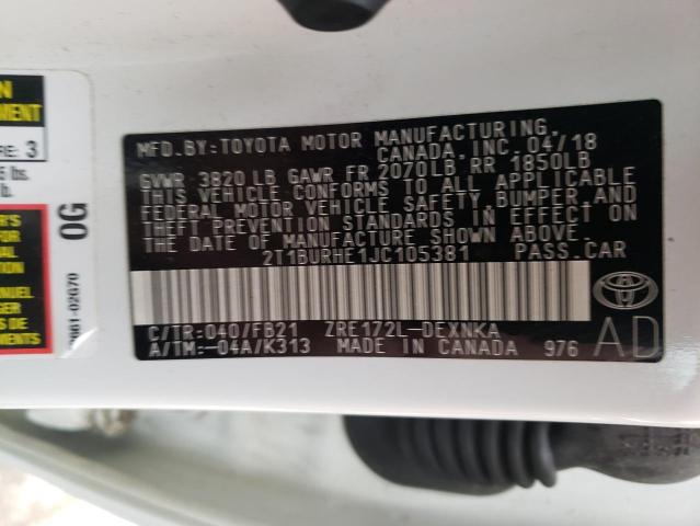 Photo 10 from auction – 2018 TOYOTA COROLLA L with VIN 2T1BURHE1JC105381