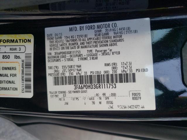 Photo 10 from auction – 2016 FORD FUSION SE with VIN 3FA6P0HD3GR111753