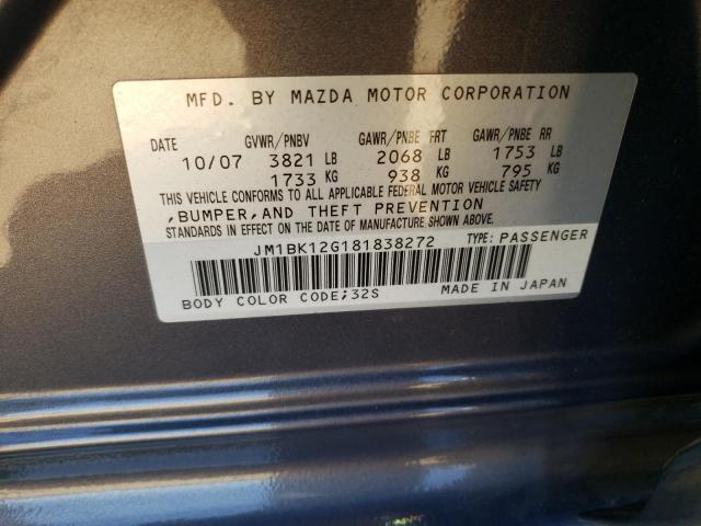 Photo 10 from auction – 2008 MAZDA 3 I with VIN JM1BK12G181838272