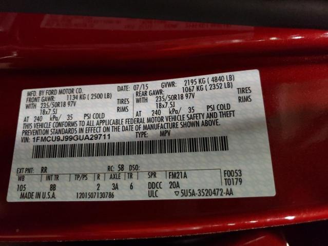 Photo 10 from auction – 2016 FORD ESCAPE TIT with VIN 1FMCU9J99GUA29711