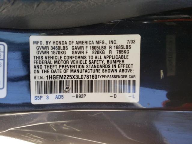 Photo 10 from auction – 2003 HONDA CIVIC LX with VIN 1HGEM225X3L078160