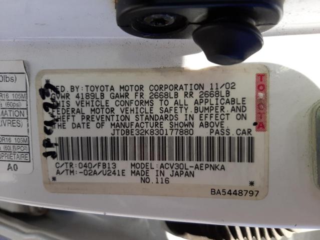Photo 10 from auction – 2003 TOYOTA CAMRY LE with VIN JTDBE32K830177880