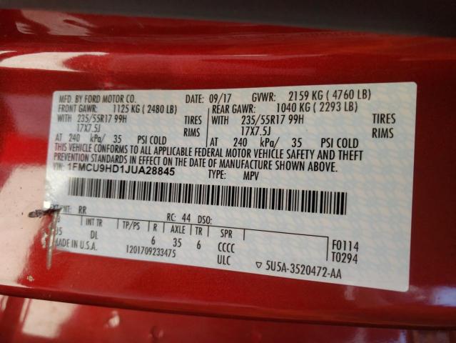Photo 10 from auction – 2018 FORD ESCAPE SEL with VIN 1FMCU9HD1JUA28845