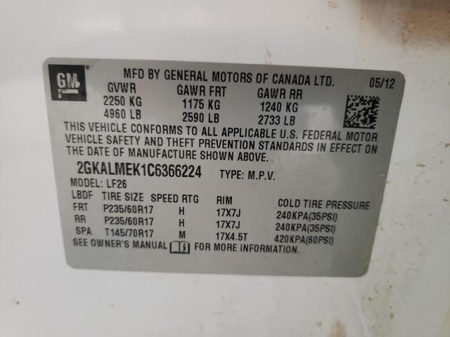 Photo 10 from auction – 2012 GMC TERRAIN SL with VIN 2GKALMEK1C6366224