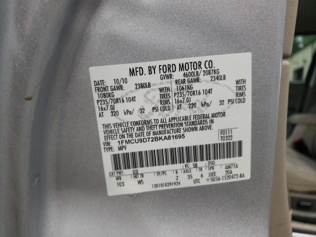 Photo 10 from auction – 2011 FORD ESCAPE XLT with VIN 1FMCU9D72BKA81695