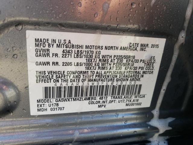 Photo 10 from auction – 2015 MITSUBISHI OUTLANDER with VIN 4A4AR3AW9FE028169