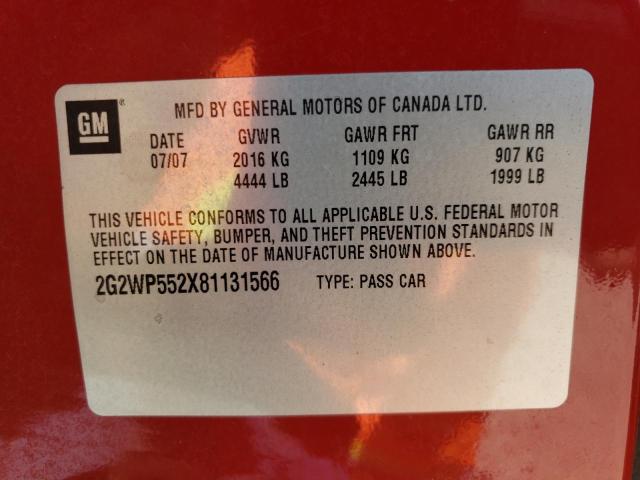 Photo 10 from auction – 2008 PONTIAC GRAND PRIX with VIN 2G2WP552X81131566